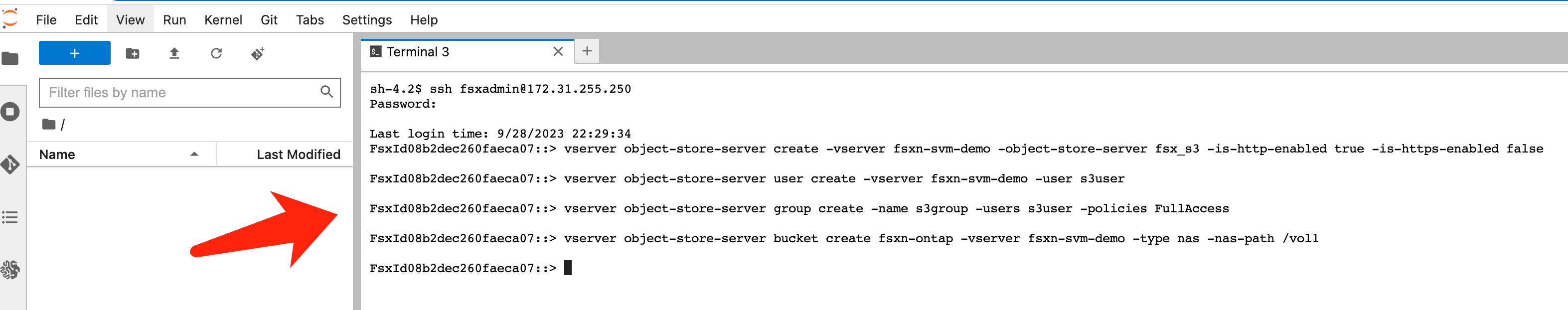 Saída do terminal Jupyter Lab