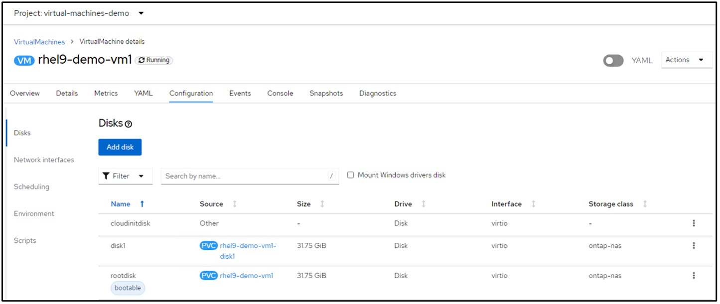 VM usando ONTAP-nas