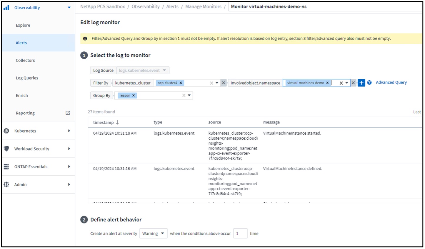 Amostras de Cloud Insights