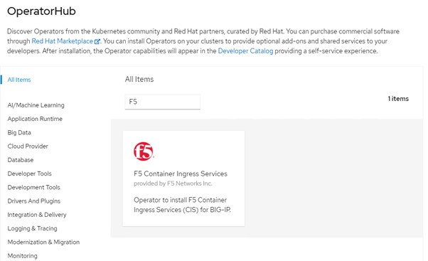 F5 CIS no OperatorHub