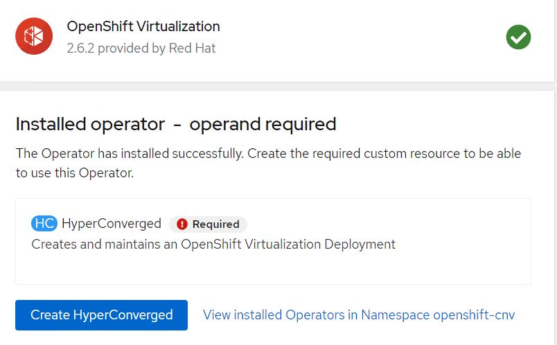 Operador de virtualização OpenShift - criar hiperconvergente