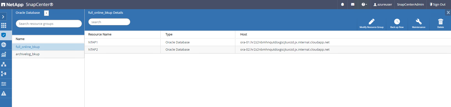 Esta imagem fornece backup de banco de dados para o servidor SnapCenter