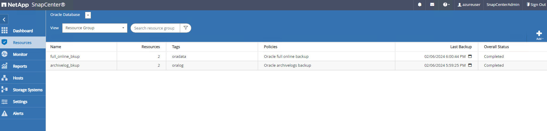 Esta imagem fornece backup de banco de dados para o servidor SnapCenter