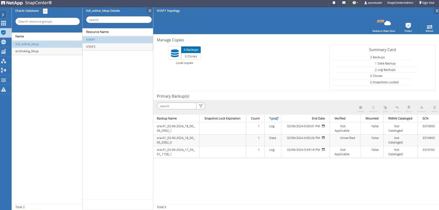 Esta imagem fornece backup de banco de dados para o servidor SnapCenter