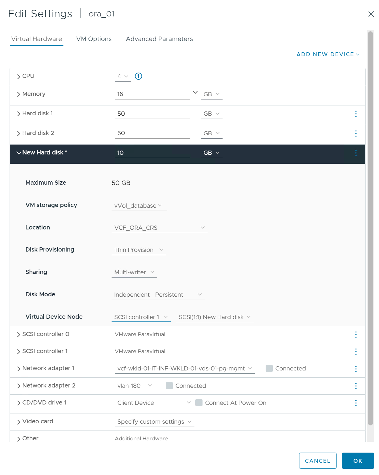 Captura de tela mostrando uma configuração de armazenamento de VM.