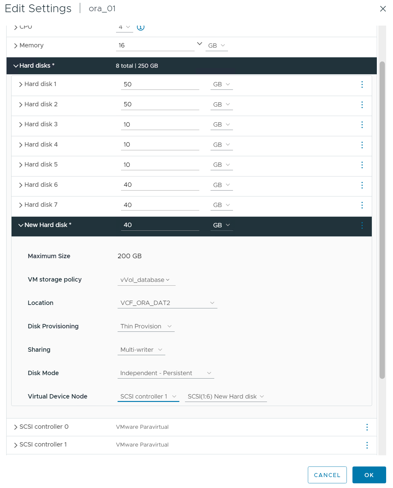 Captura de tela mostrando uma configuração de armazenamento de VM.