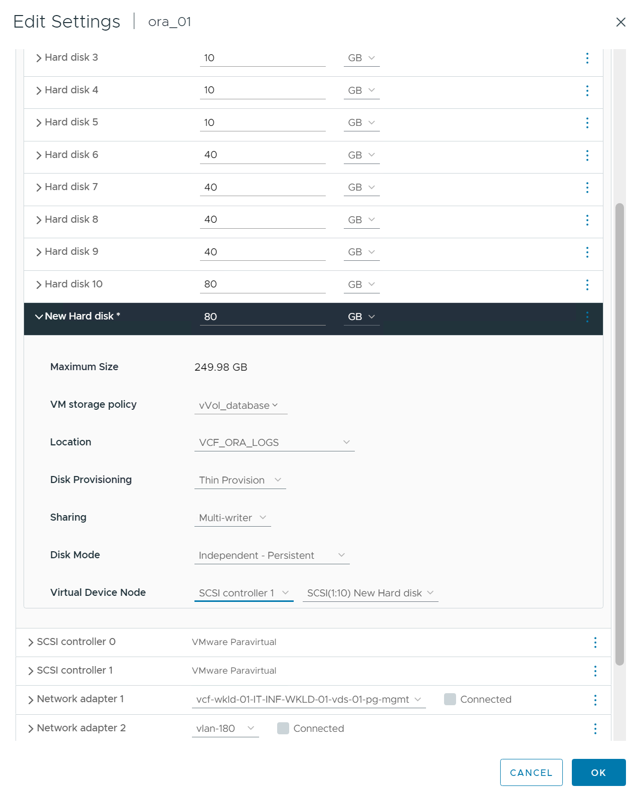 Captura de tela mostrando uma configuração de armazenamento de VM.