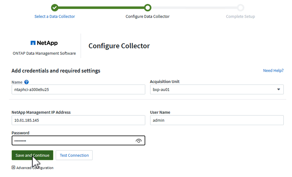 Configure o coletor