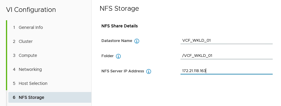 Adicionar informações de storage NFS