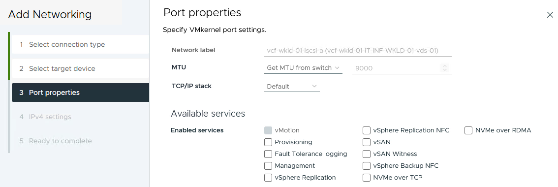 Propriedades da porta VMkernel