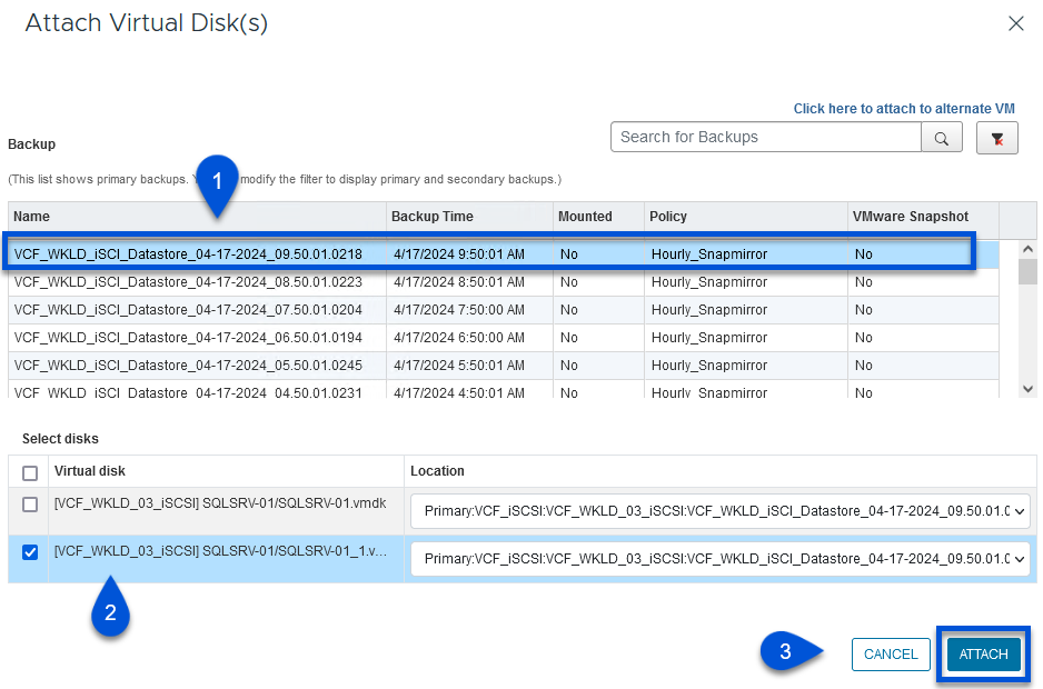 Selecione Anexar configurações de disco virtual