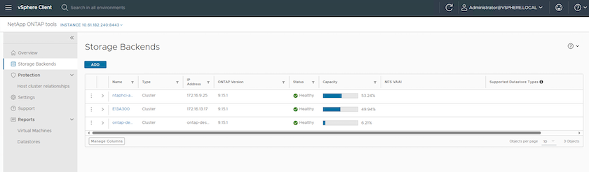 Backends de armazenamento registrados