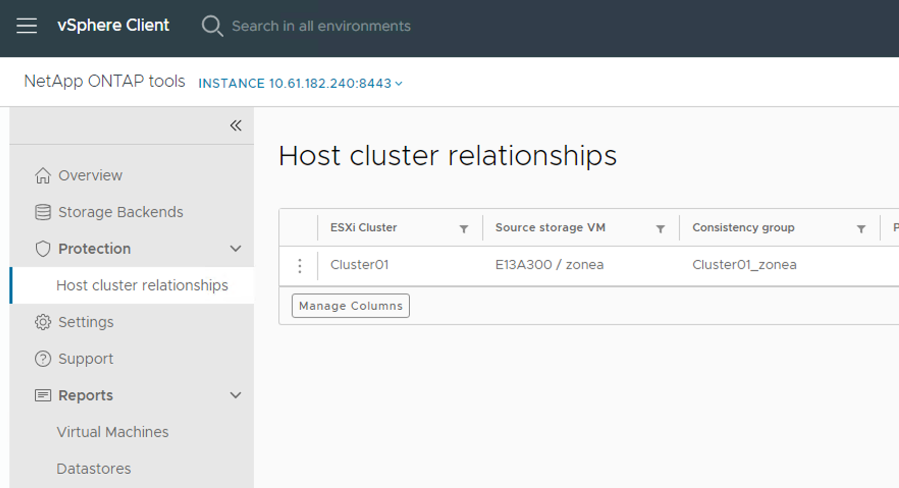 Relacionamentos de cluster de host