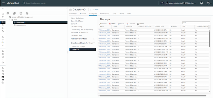 Informações de backup de recursos para datastore