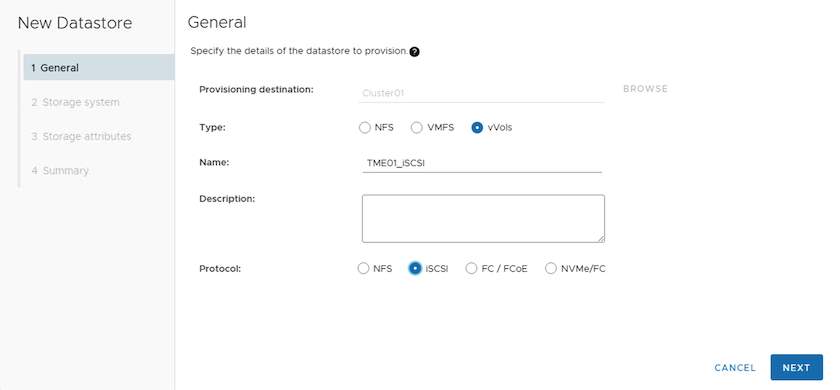 Armazenamento de dados iSCSI vVol com 9,13