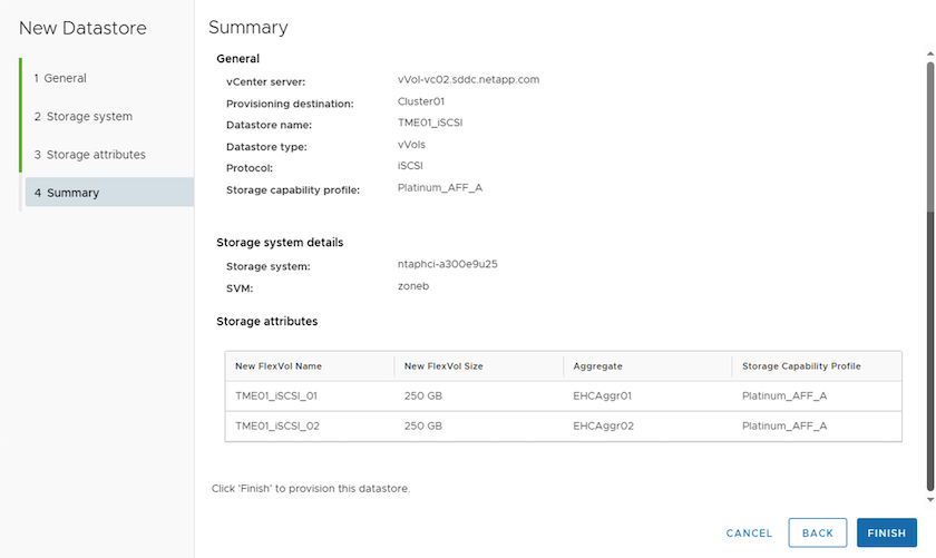 Resumo do armazenamento de dados iSCSI vVol com o 9,13