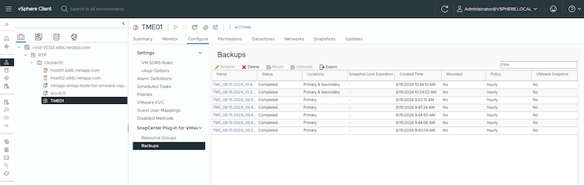 Status de backup de uma VM com VCR