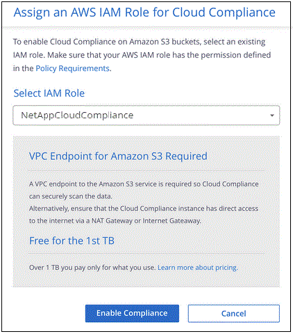 Uma captura de tela de inserção da função do AWS IAM para conformidade com a nuvem