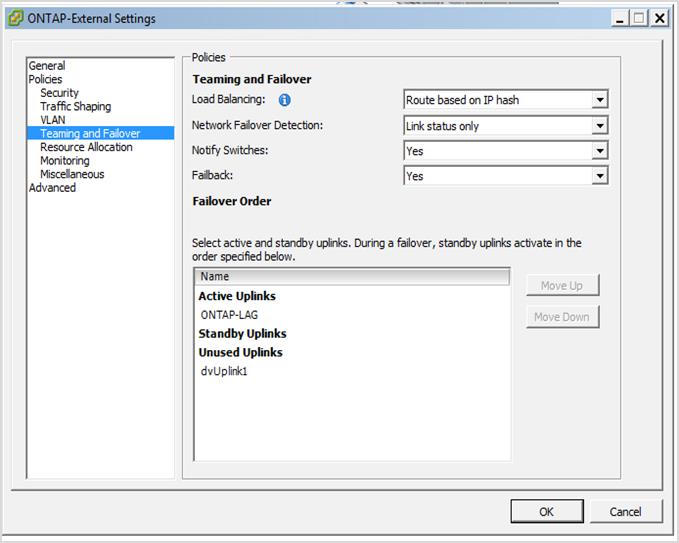 Configurações de grupos de portas externas usando um vSwitch distribuído com LACP habilitado