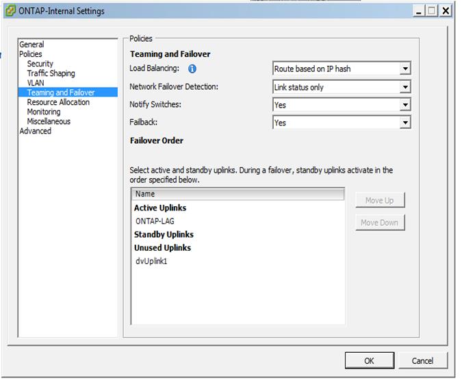 Configurações de grupos de portas internas usando um vSwitch distribuído com LACP habilitado