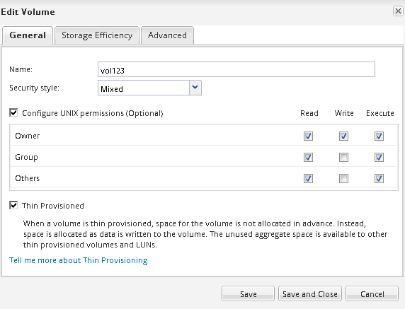 Captura de tela da caixa de diálogo Editar volume.