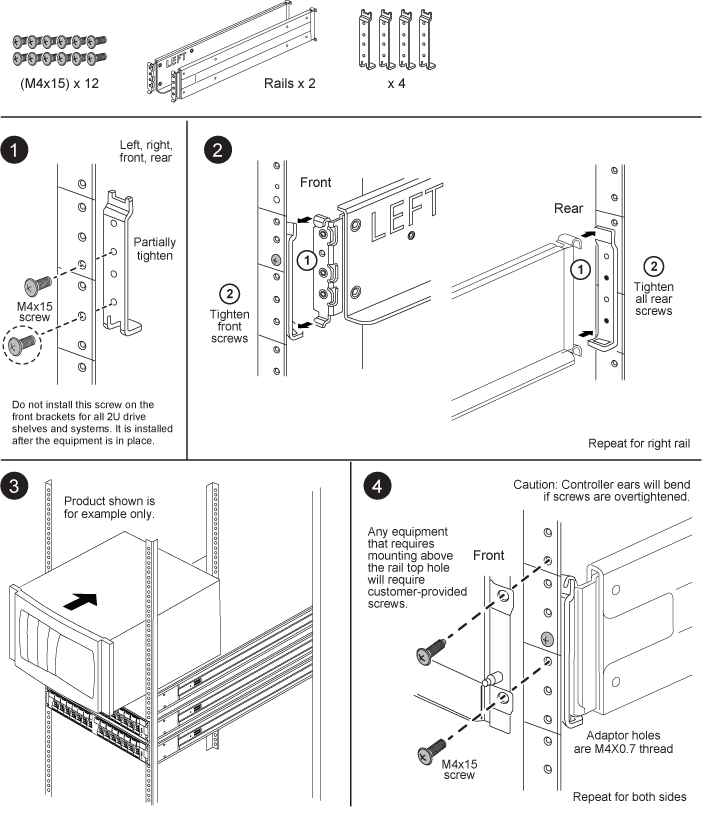Como instalar o SuperRail em um rack de quatro postes de orifício redondo