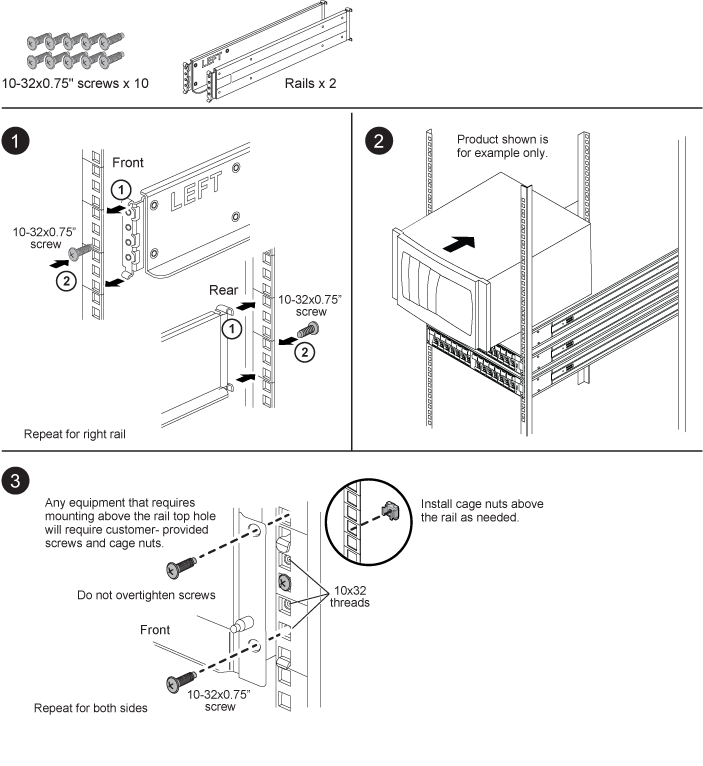 Como instalar o SuperRail em um rack de quatro postes de orifício quadrado
