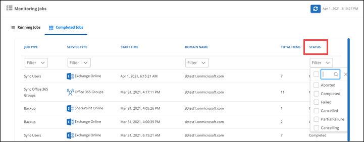 filtrar por status do trabalho