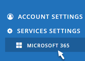 Seta apontando para as configurações de serviço do Microsoft 365