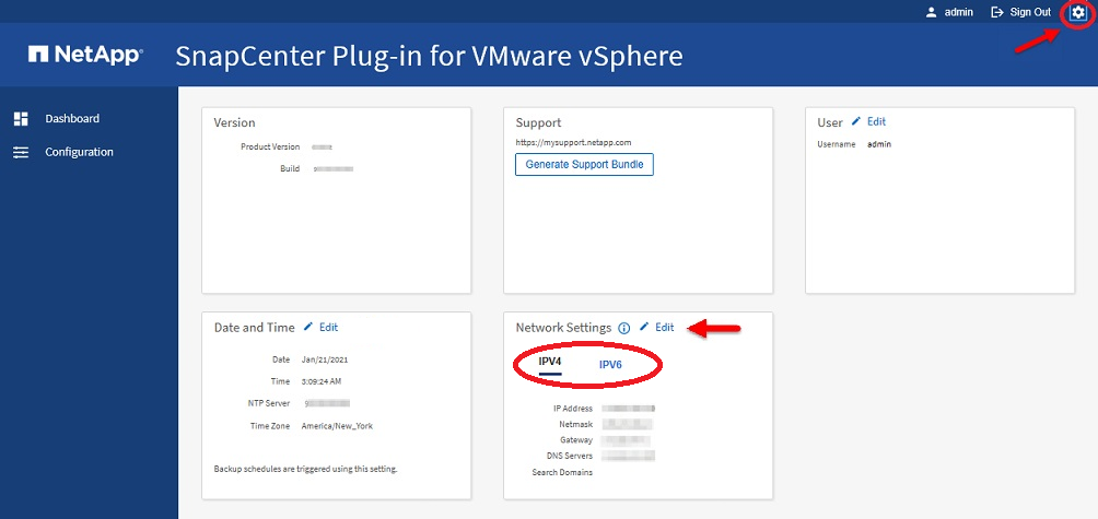 GUI de gerenciamento de plug-in do SnapCenter VMware