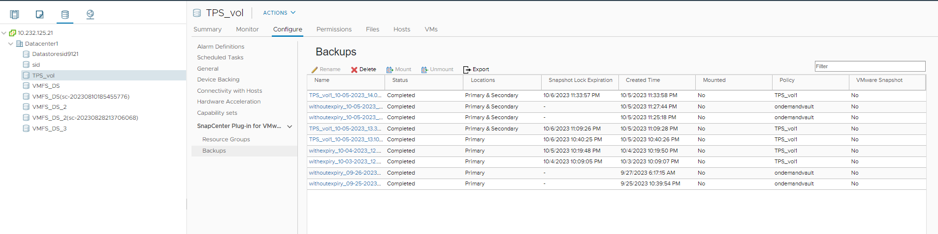 Tela do vSphere Client