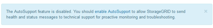 Mensagem de desativação do AutoSupport