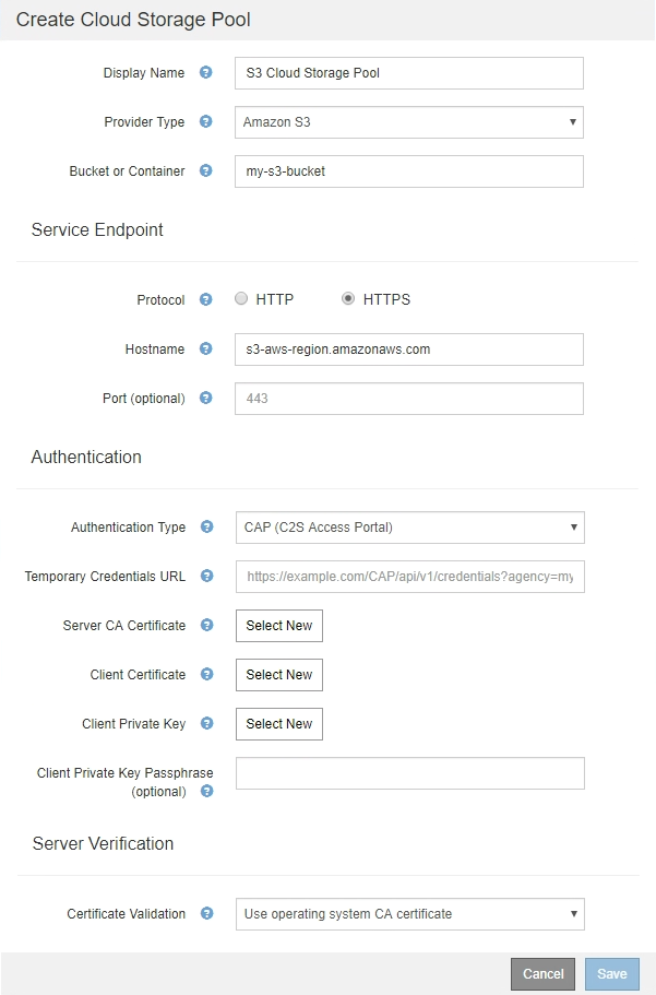 Criar Cloud Storage Pool C2S