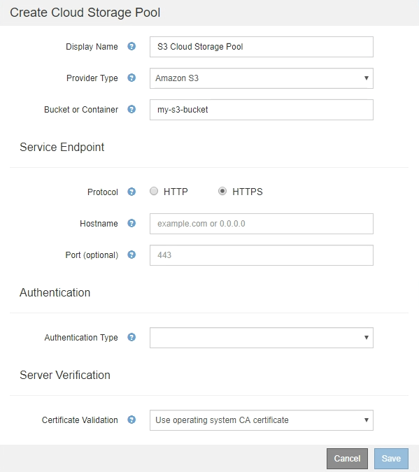 Cloud Storage Pool Create S3