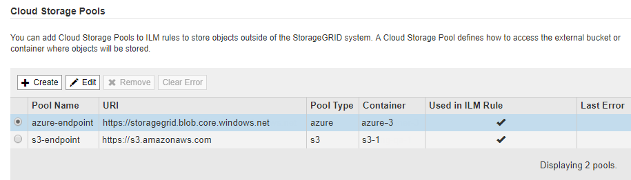 Cloud Storage Pool usado na regra ILM