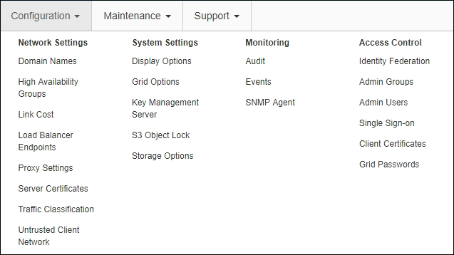 Menu de configuração