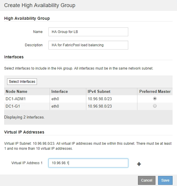 Criar grupo HA para FabricPool