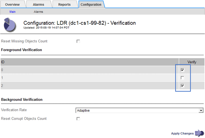 Página Configuração da Verificação de primeiro plano