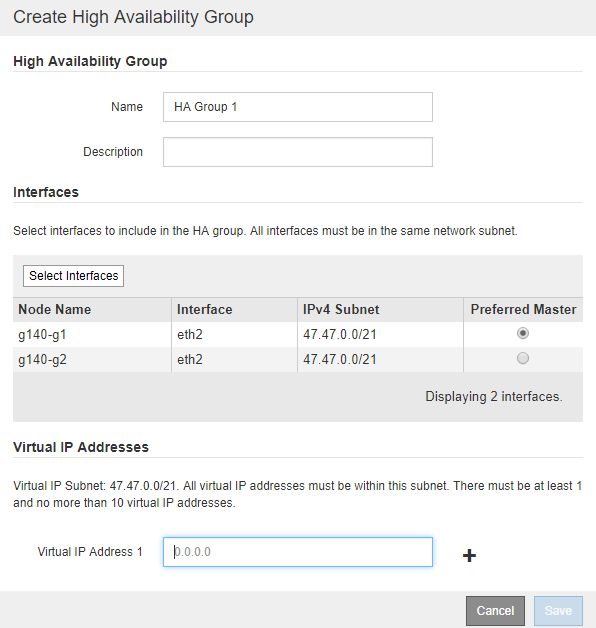 Grupos HA Selecione IPs virtuais