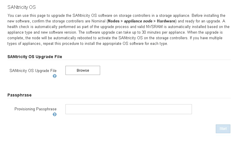 Captura de tela mostrando a primeira página do StorageGRID SANtricity os