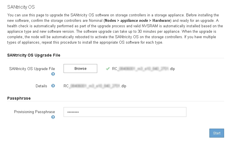 Captura de tela mostrando a primeira página do StorageGRID SANtricity os