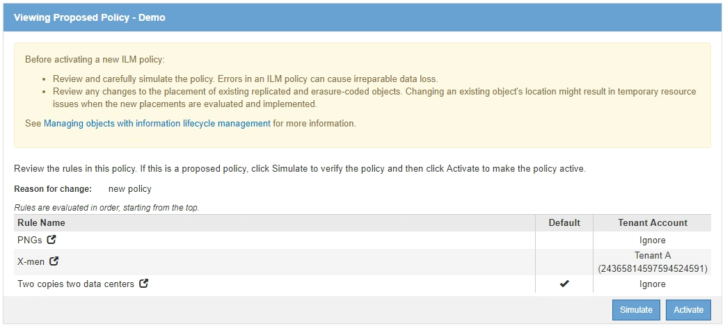 Exemplo 2: Reordenando regras ao simular uma política de ILM proposta