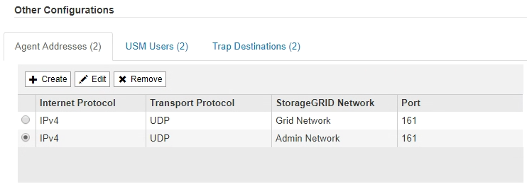 Tabela de endereços de agentes de outras configurações SNMP