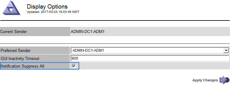 As notificações suprimem todas as opções selecionadas