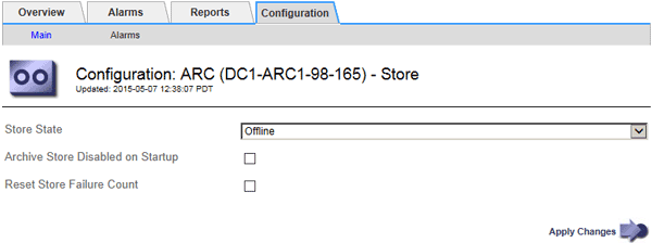 Página de configuração de um nó de arquivo