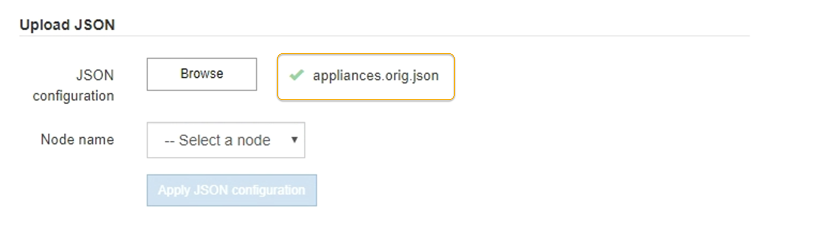 Atualizar configuração do dispositivo JSON carregado