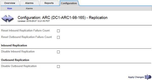 Página de configuração de um nó de arquivo > Definições de replicação