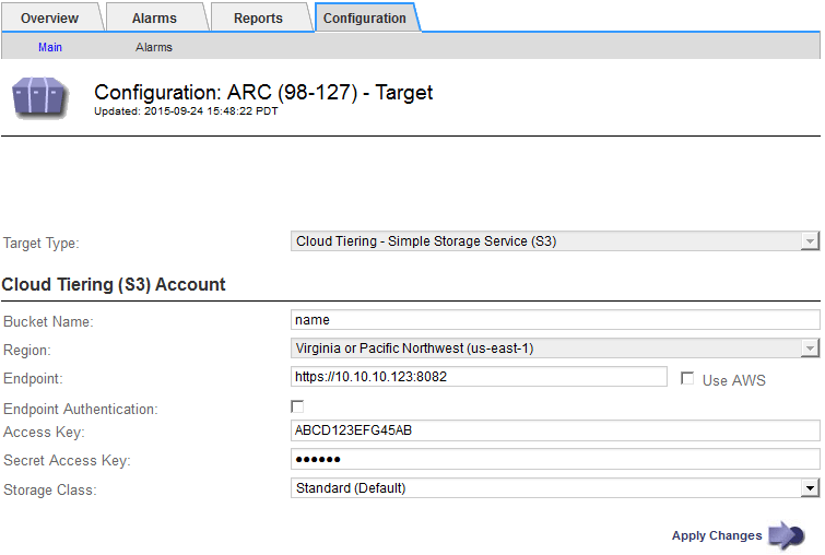 Modifique a página Configuração de um nó de arquivo