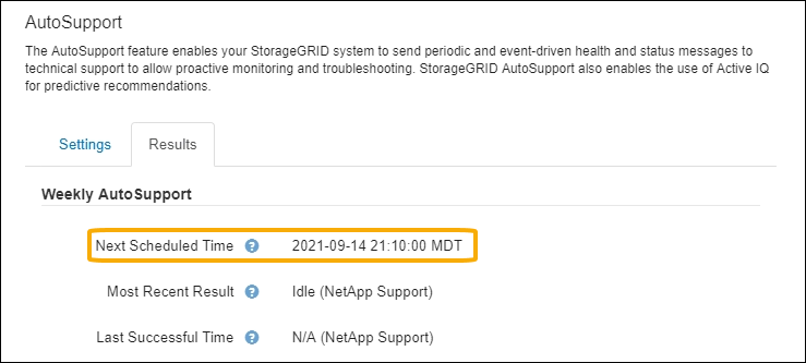 Semanal AutoSupport próxima hora marcada