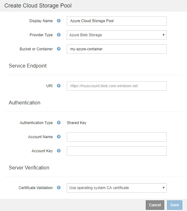 Cloud Storage Pool Crie o Azure